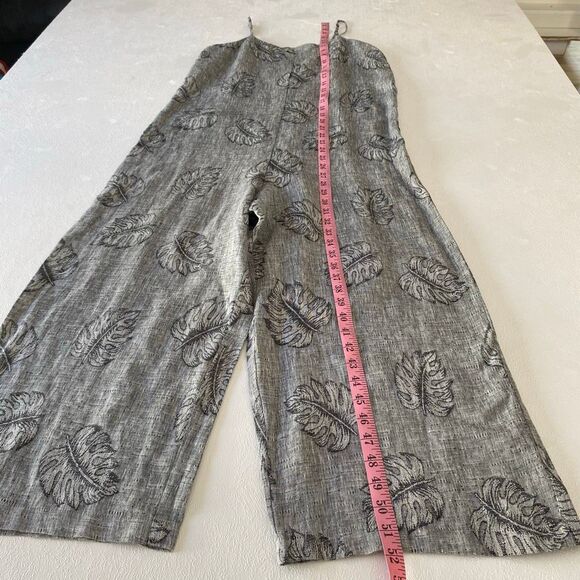 Corey Lynn Calter Jumpsuit Small • Gray Botanical Leaf Print • Wide Leg Linen Bl - Picture 6 of 10